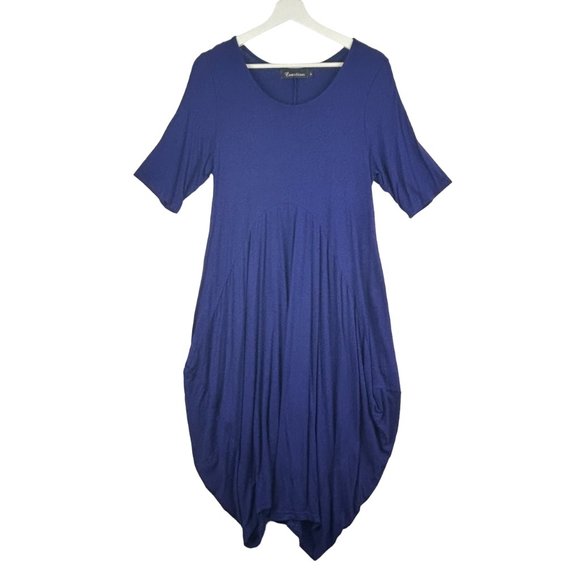 Creation Midi Dress Women Large Purple 3/4 Sleeve‎ Balloon Hem Scoop Neck - Picture 5 of 16